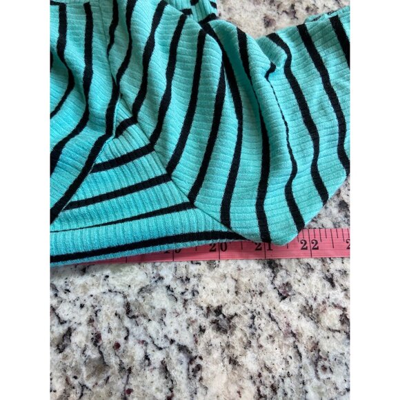 Apt 9 Asymmetrical Top PXL Striped Turquoise Black Short Sleeve Lightweight - Picture 6 of 7